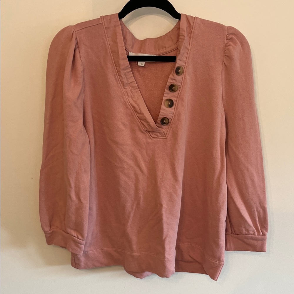 LOFT Blush Button-Accent V-Neck Blouse